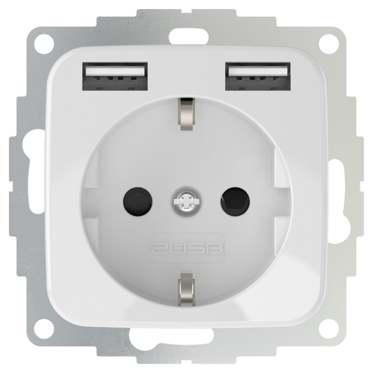 Power outlet, two built-in USB chargers that delivers fast charging, white