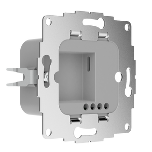 Metal mounting frame for electrical wall socket, showing internal box and screw holes