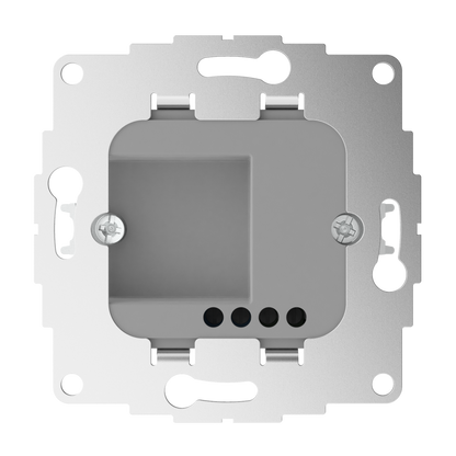 Metal mounting frame for electrical wall socket, showing internal box and screw holes