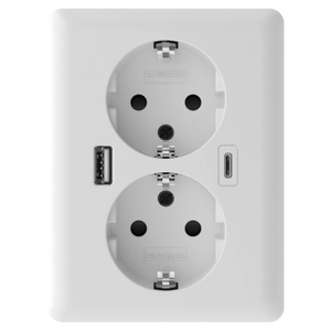 Double socket outlet with USB-A and USB C, white 